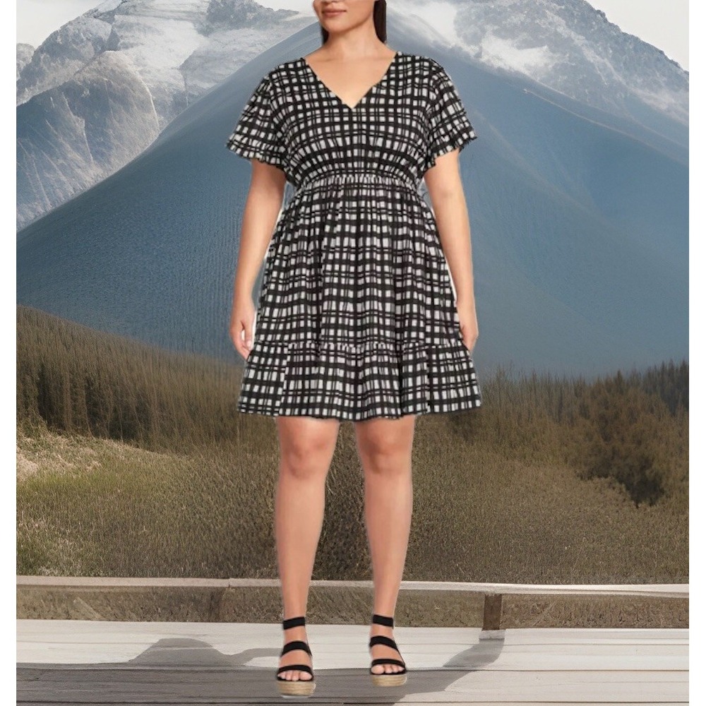 Terra & Sky Women's Ruffled Plaid Print Dress fully lined Plus Size0x (14w) Soot
